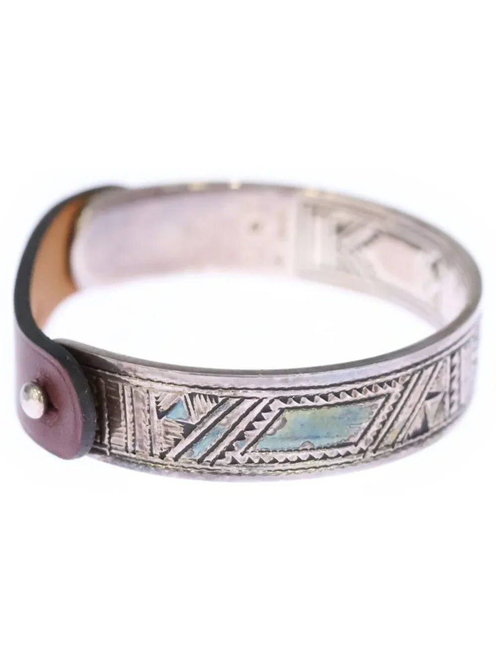 Hermes Touareg Leather Bangle Bracelet Silver Brown